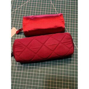 2 Talbots Quilted Satin Red Cosmetic Bags NWT